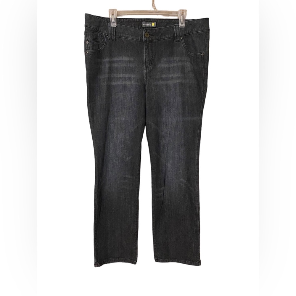 Venezia Jeans Women's Plus Size 3 Petite Black Denim Straight Leg Stretch Comfy